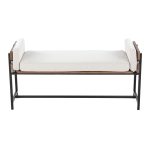 Kari 18 Inch Farmhouse Bench with Metal and Fabric 15 Kari 18 Inch Farmhouse Bench with Metal and Fabric
