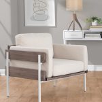 Kari Farmhouse Accent Chair Cream Fabric White Metal Frame