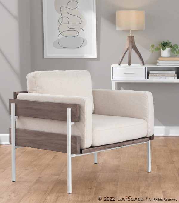 Kari Farmhouse Accent Chair Cream Fabric White Metal Frame