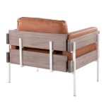 Kari Farmhouse Accent Chair White Metal Grey Wood Camel Leather