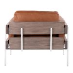 Kari Farmhouse Accent Chair White Metal Grey Wood Camel Leather
