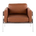 Kari Farmhouse Accent Chair White Metal Grey Wood Camel Leather