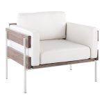 Kari Farmhouse Accent Chair White Metal Grey Wood Faux Leather