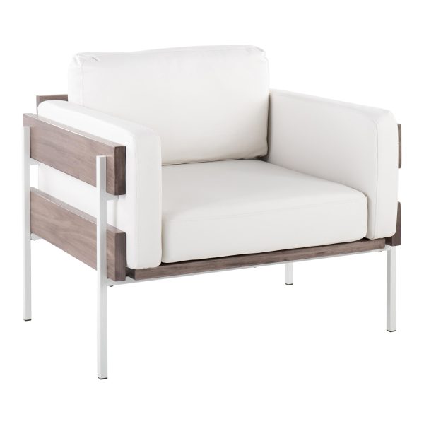 Kari Farmhouse Accent Chair White Metal Grey Wood Faux Leather 1