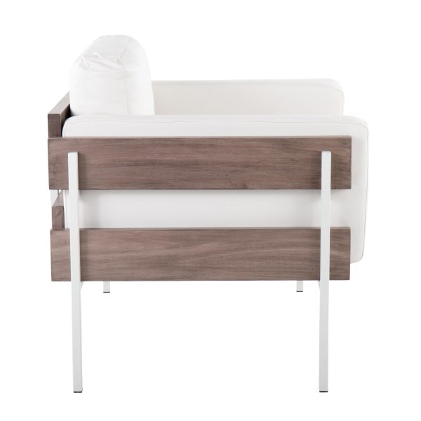 Kari Farmhouse Accent Chair White Metal Grey Wood Faux Leather 2