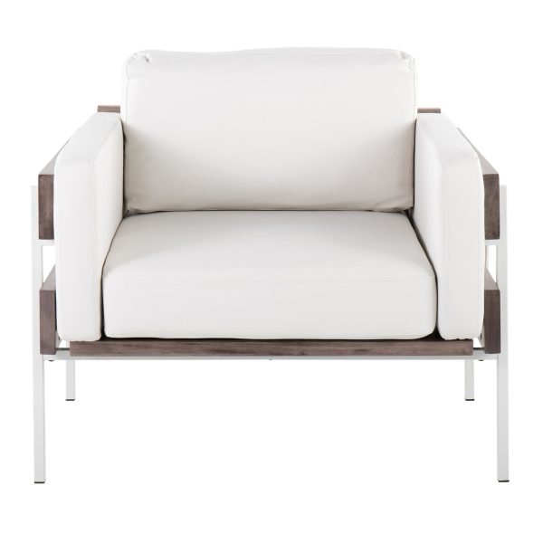 Kari Farmhouse Accent Chair White Metal Grey Wood Faux Leather 5