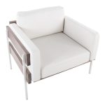 Kari Farmhouse Accent Chair White Metal Grey Wood Faux Leather