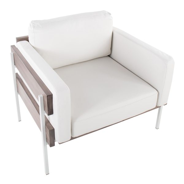 Kari Farmhouse Accent Chair White Metal Grey Wood Faux Leather 6