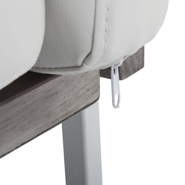 Kari Farmhouse Accent Chair White Metal Grey Wood Faux Leather 9