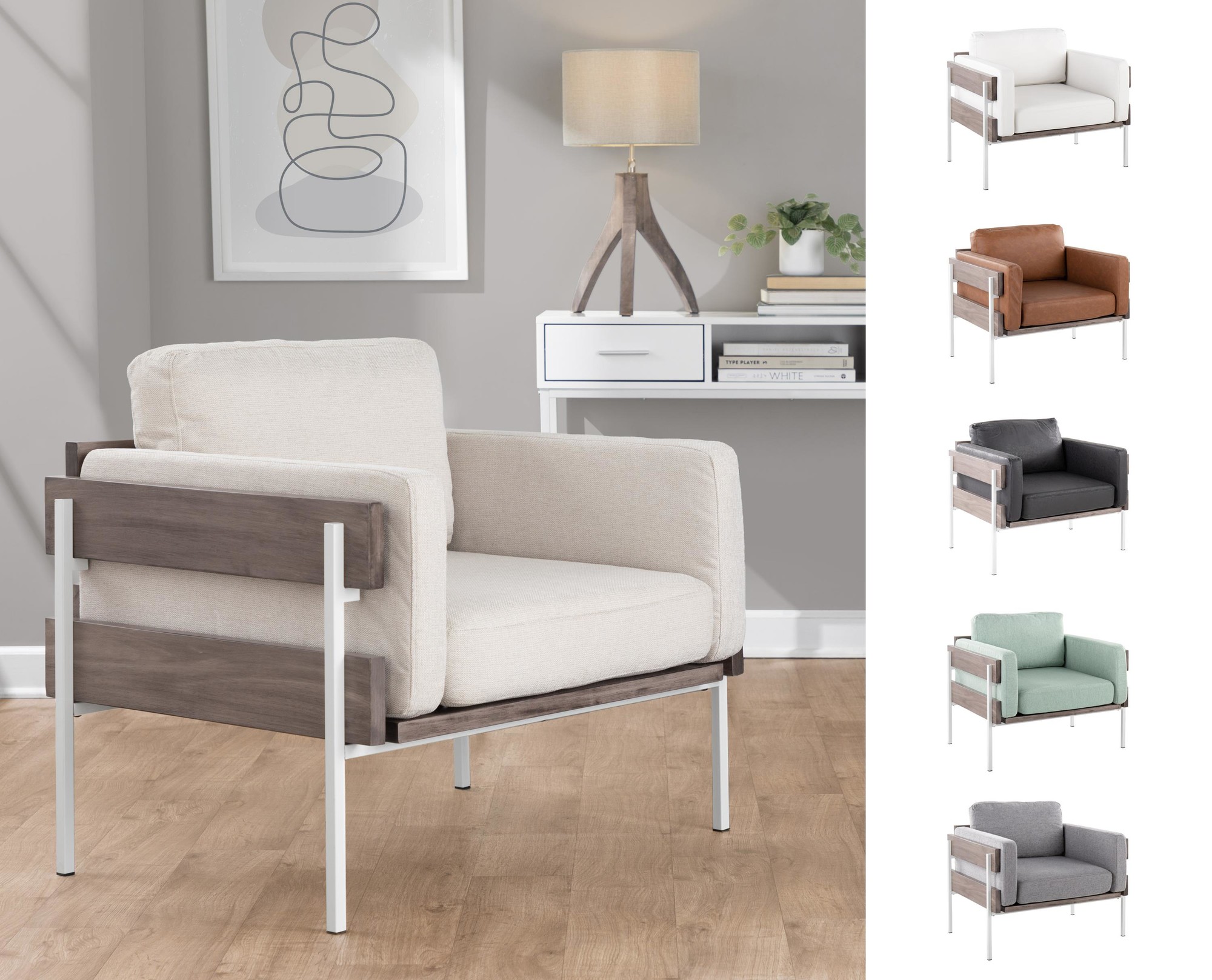 Kari Farmhouse Accent Chair White Metal Grey Wood Faux Leather 1 Kari Farmhouse Accent Chair White Metal Grey Wood Faux Leather