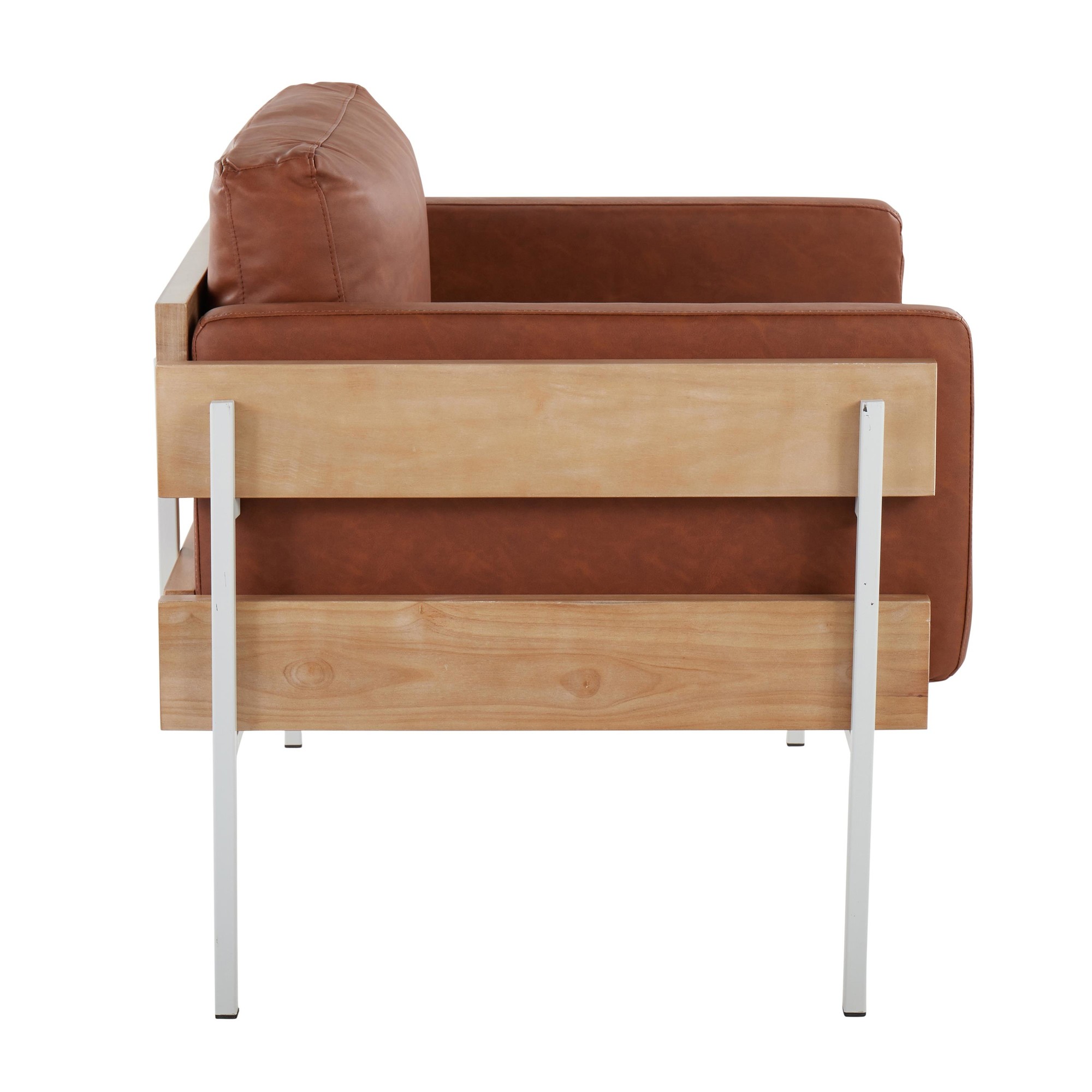 Kari Farmhouse Accent Chair White Metal Wood Camel Faux Leather 3 Kari Farmhouse Accent Chair White Metal Wood Camel Faux Leather - Image 3