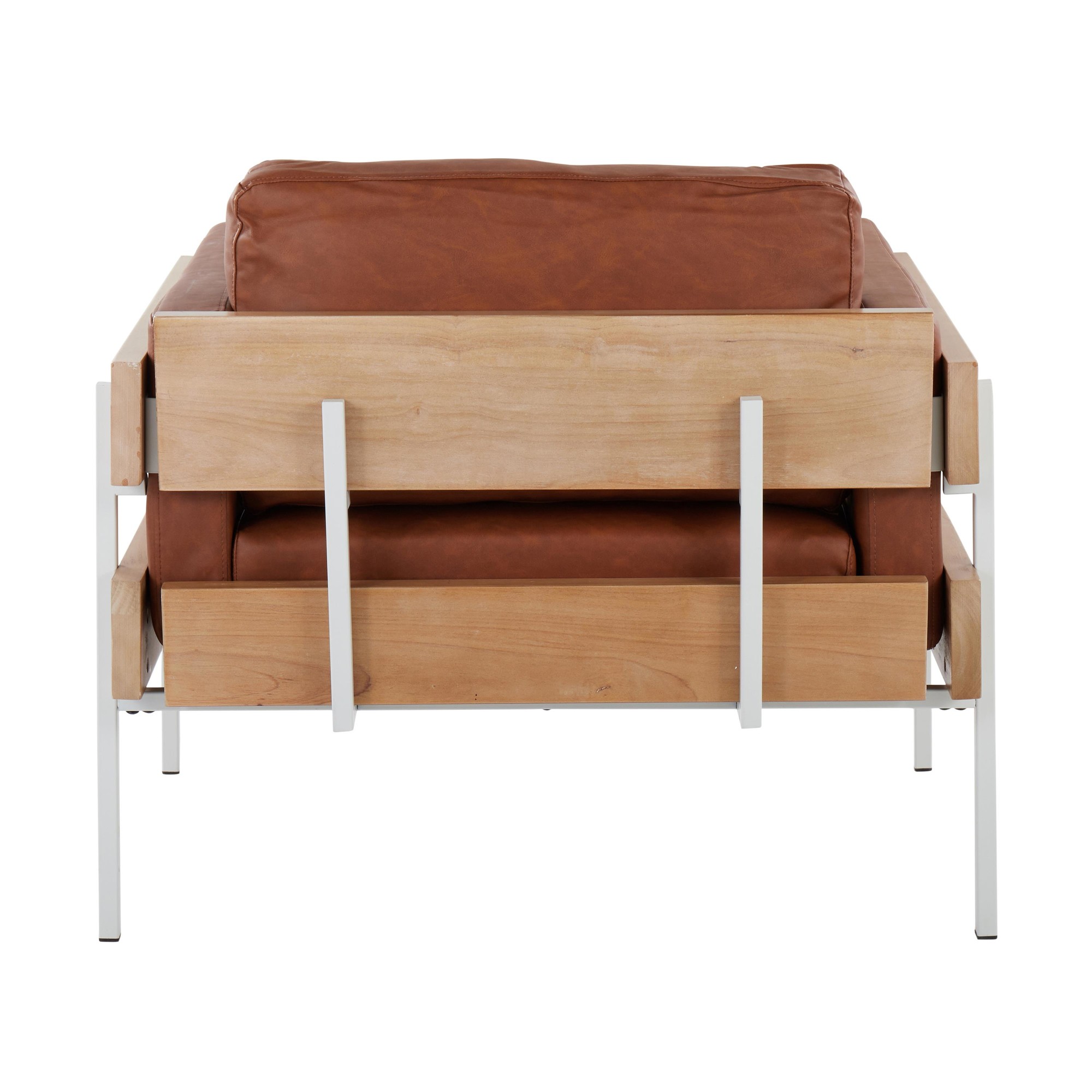 Kari Farmhouse Accent Chair White Metal Wood Camel Faux Leather 5 Kari Farmhouse Accent Chair White Metal Wood Camel Faux Leather - Image 5