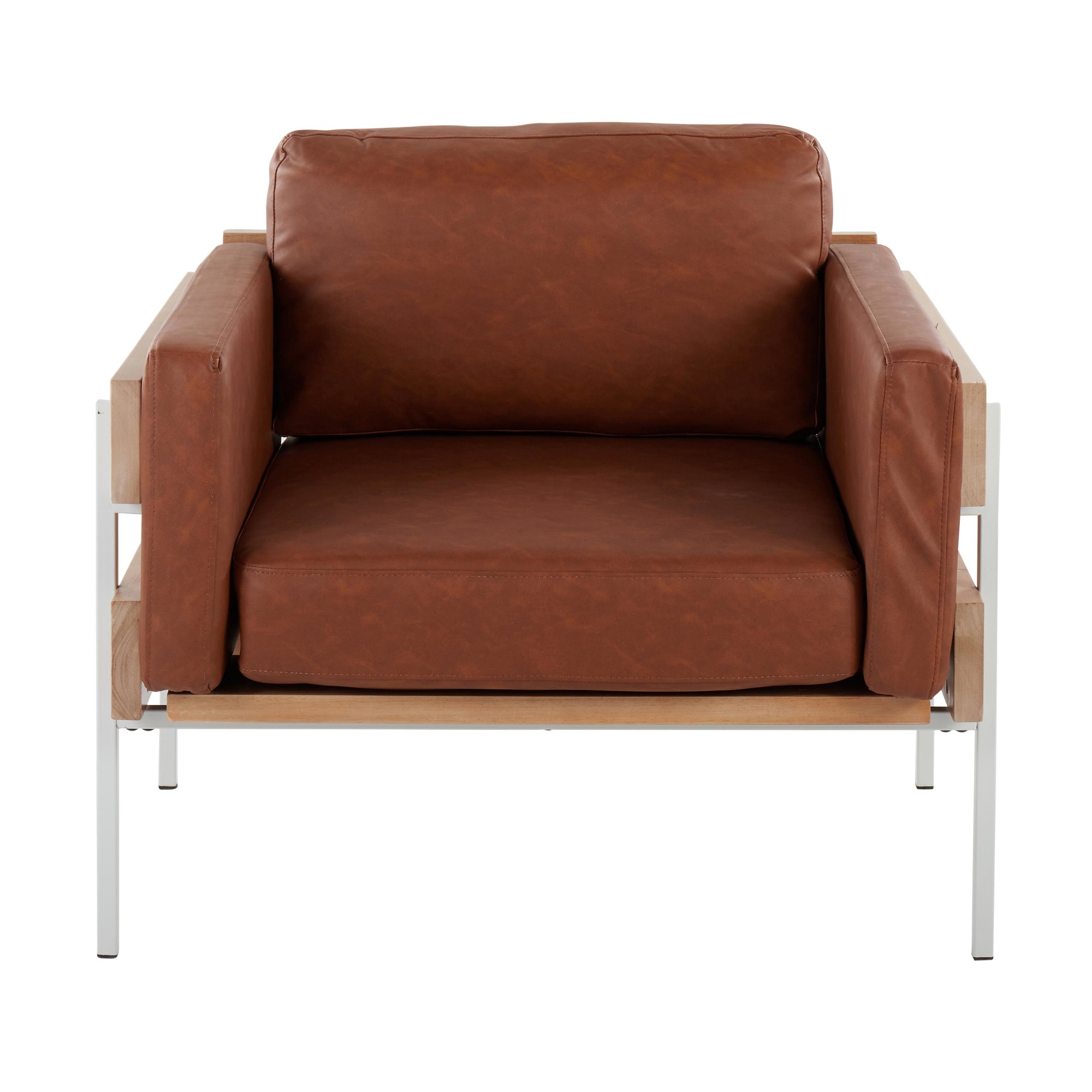 Kari Farmhouse Accent Chair White Metal Wood Camel Faux Leather 6 Kari Farmhouse Accent Chair White Metal Wood Camel Faux Leather - Image 6