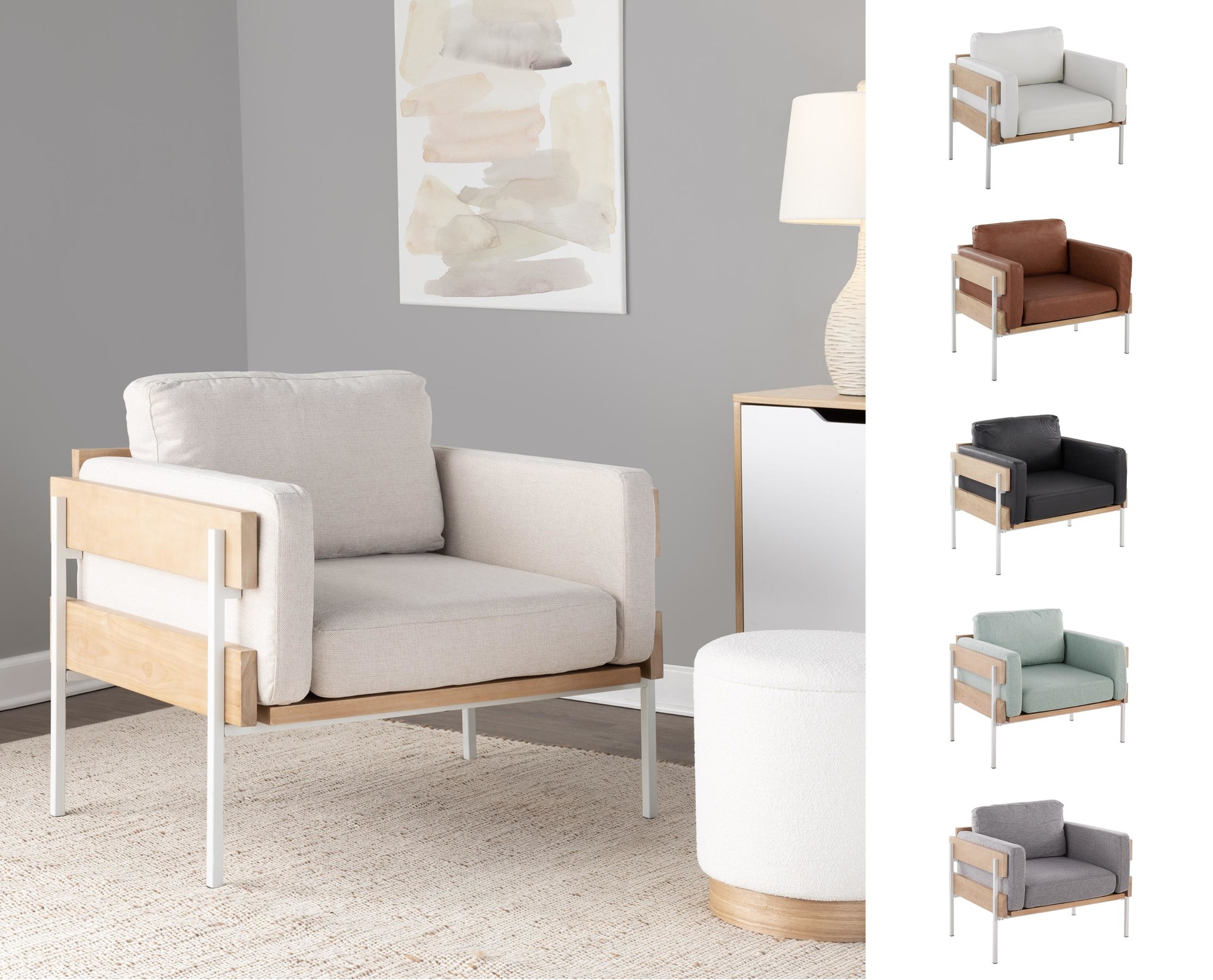 Kari Farmhouse Accent Chair White Metal Wood Camel Faux Leather 1 Kari Farmhouse Accent Chair White Metal Wood Camel Faux Leather