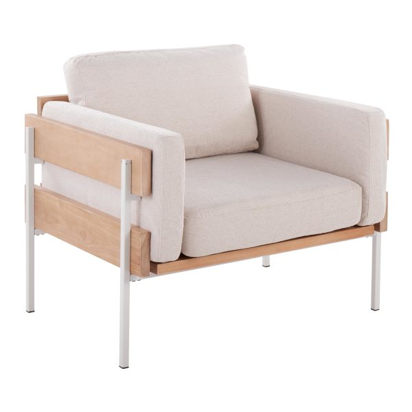 Kari Farmhouse Accent Chair in White Metal and Cream Upholstery 1