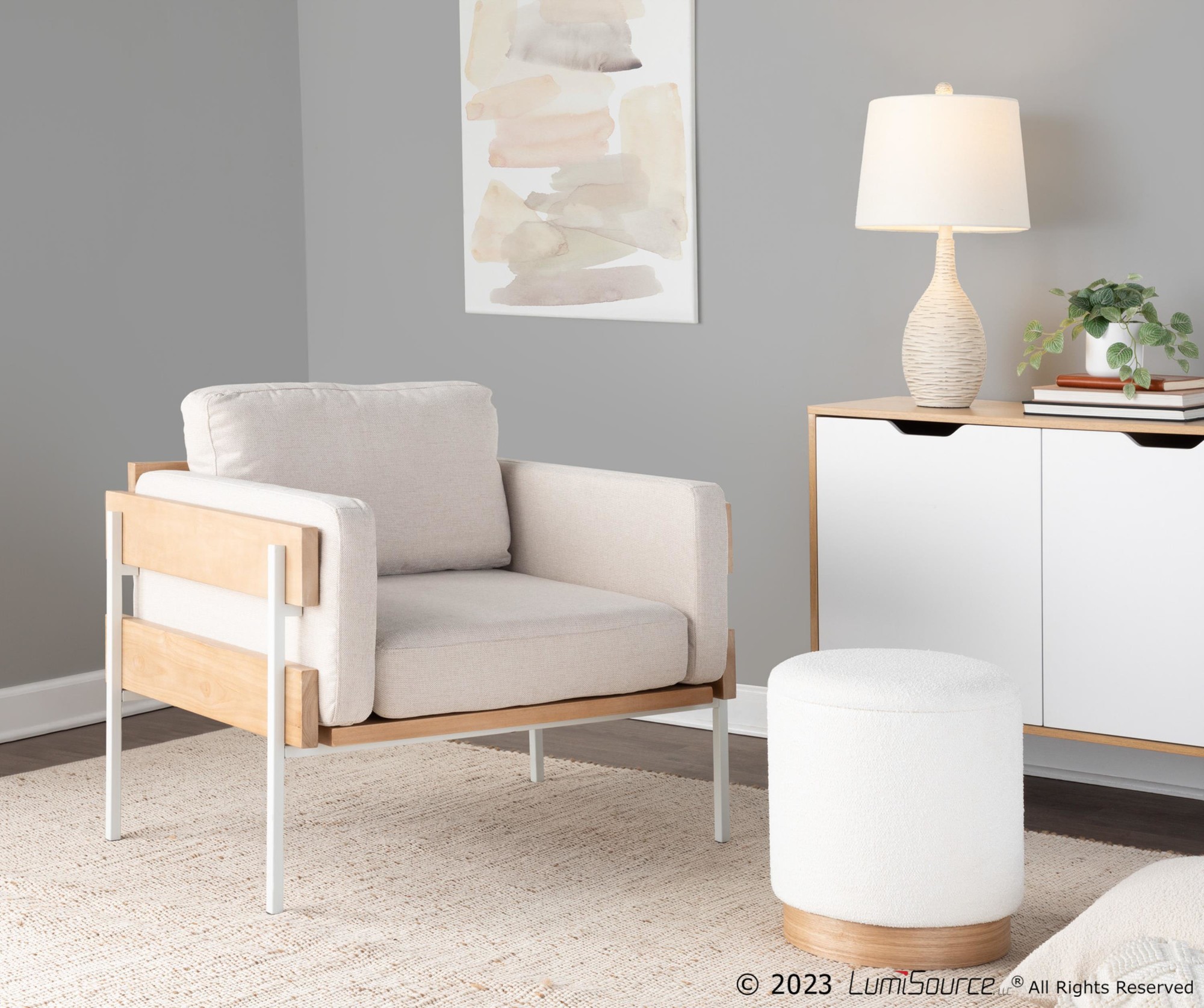 Kari Farmhouse Accent Chair in White Metal and Cream Upholstery 1 Kari Farmhouse Accent Chair in White Metal and Cream Upholstery