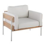 Kari Farmhouse Accent Chair in White Metal and Faux Leather