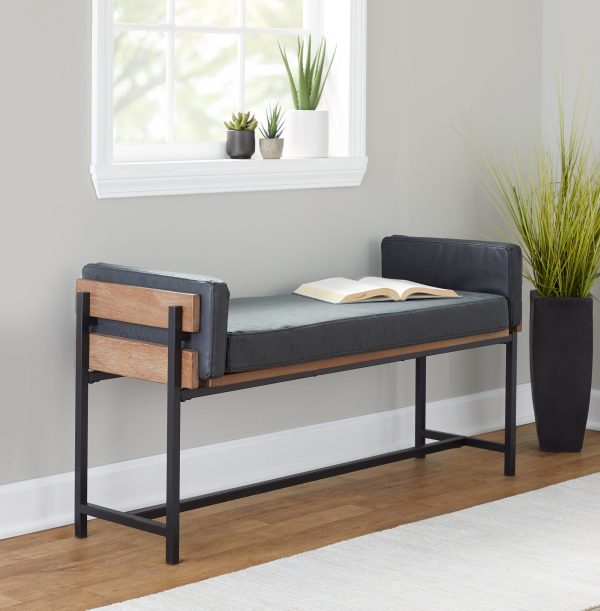 Kari Luxe 45 Inch Black Faux Leather Farmhouse Bench 1