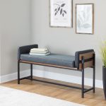 Kari Luxe 45-Inch Black Faux Leather Farmhouse Bench