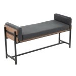 Kari Luxe 45-Inch Black Faux Leather Farmhouse Bench