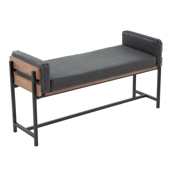Kari Luxe 45 Inch Black Faux Leather Farmhouse Bench 2