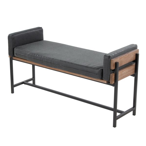 Kari Luxe 45 Inch Black Faux Leather Farmhouse Bench 4