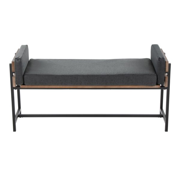 Kari Luxe 45 Inch Black Faux Leather Farmhouse Bench 5