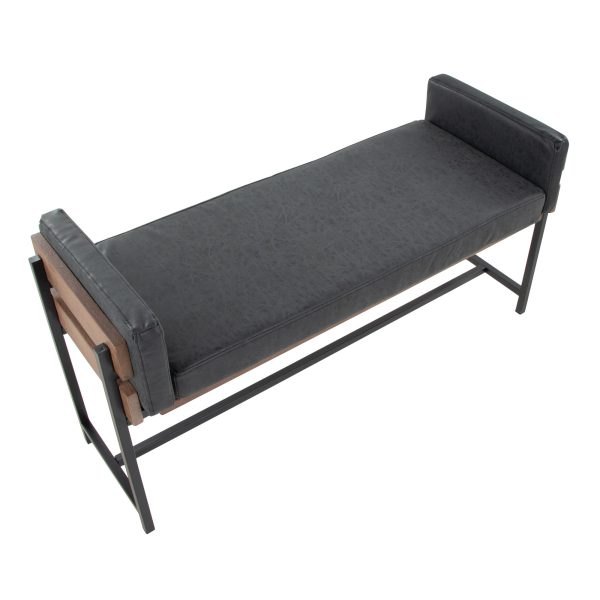 Kari Luxe 45 Inch Black Faux Leather Farmhouse Bench 6