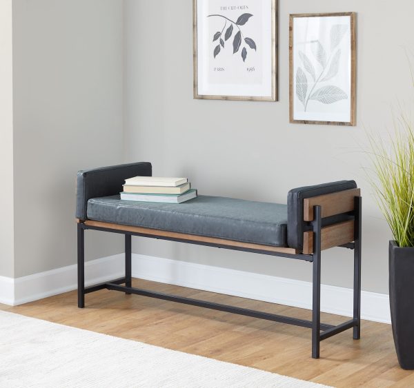 Kari Luxe 45 Inch Black Faux Leather Farmhouse Bench