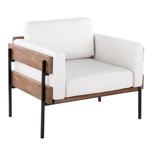Kari Luxe Farmhouse Accent Chair Black Metal White Faux Leather 1