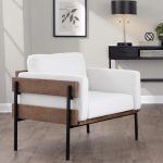Kari Luxe Farmhouse Accent Chair Black Metal White Faux Leather