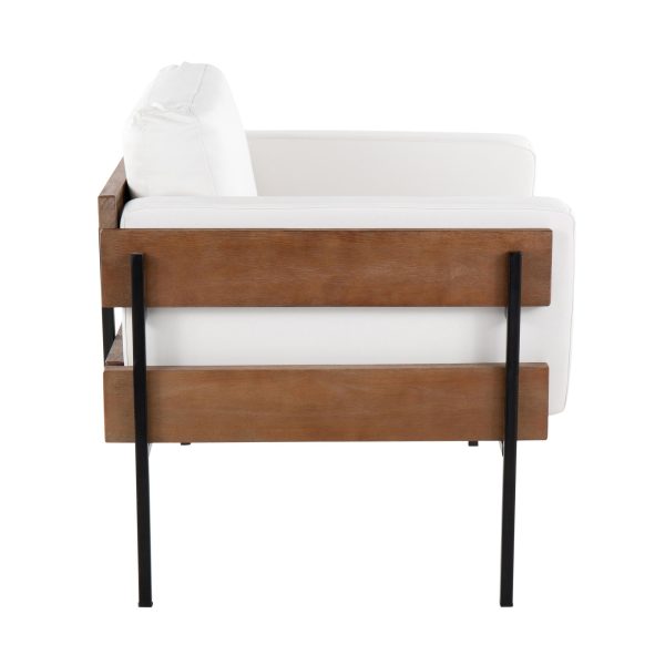 Kari Luxe Farmhouse Accent Chair Black Metal White Faux Leather 2