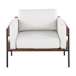 Kari Luxe Farmhouse Accent Chair Black Metal White Faux Leather