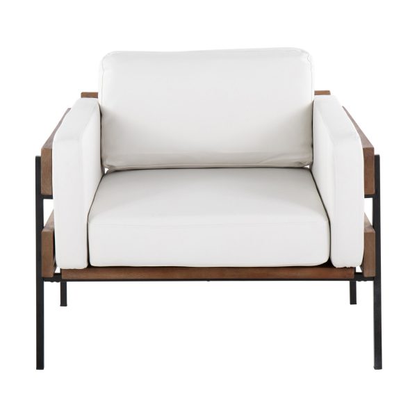 Kari Luxe Farmhouse Accent Chair Black Metal White Faux Leather 5