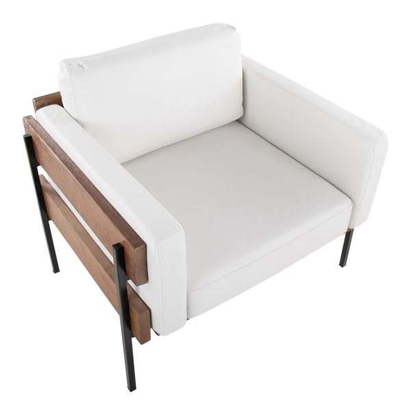 Kari Luxe Farmhouse Accent Chair Black Metal White Faux Leather 6