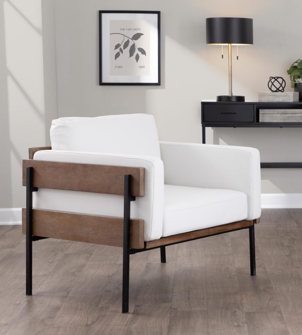 Kari Luxe Farmhouse Accent Chair Black Metal White Faux Leather