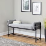 Kari Luxe Farmhouse Light Grey Fabric Black Metal Bench 10 Kari Luxe Farmhouse Light Grey Fabric Black Metal Bench