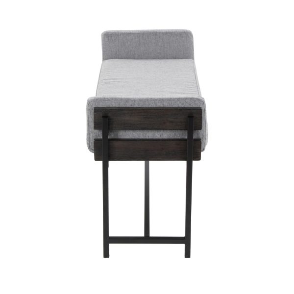 Kari Luxe Farmhouse Light Grey Fabric Black Metal Bench 3