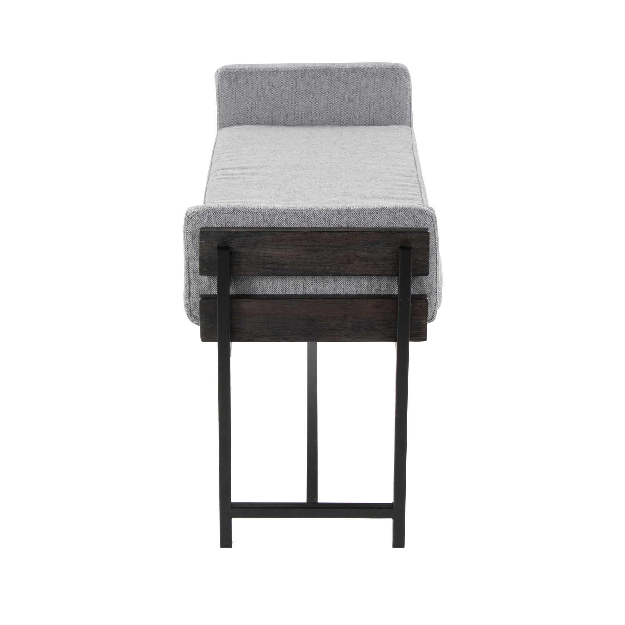 Kari Luxe Farmhouse Light Grey Fabric Black Metal Bench 4 Kari Luxe Farmhouse Light Grey Fabric Black Metal Bench - Image 4