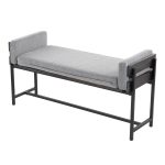 Kari Luxe Farmhouse Light Grey Fabric Black Metal Bench 14 Kari Luxe Farmhouse Light Grey Fabric Black Metal Bench