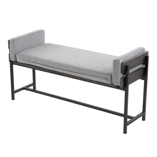 Kari Luxe Farmhouse Light Grey Fabric Black Metal Bench 4