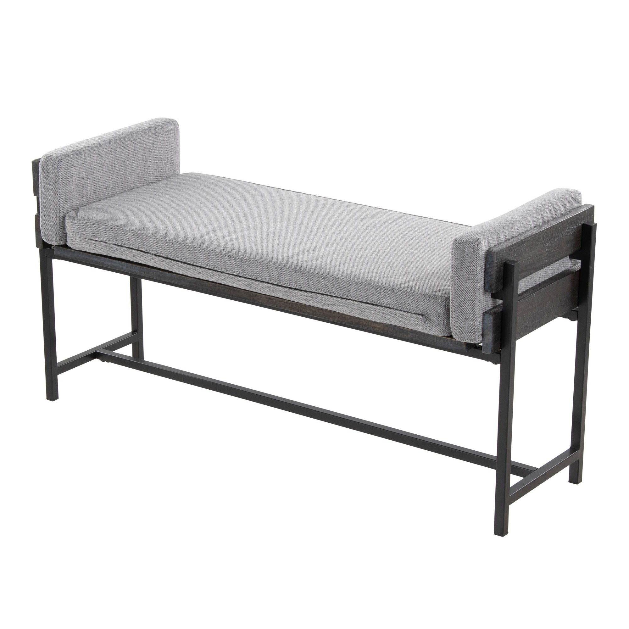 Kari Luxe Farmhouse Light Grey Fabric Black Metal Bench 5 Kari Luxe Farmhouse Light Grey Fabric Black Metal Bench - Image 5