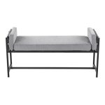 Kari Luxe Farmhouse Light Grey Fabric Black Metal Bench 15 Kari Luxe Farmhouse Light Grey Fabric Black Metal Bench