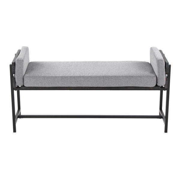 Kari Luxe Farmhouse Light Grey Fabric Black Metal Bench 5
