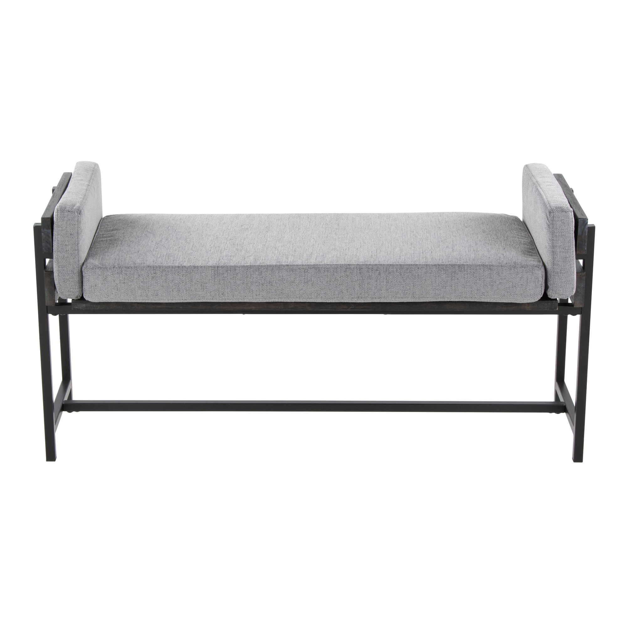 Kari Luxe Farmhouse Light Grey Fabric Black Metal Bench 6 Kari Luxe Farmhouse Light Grey Fabric Black Metal Bench - Image 6