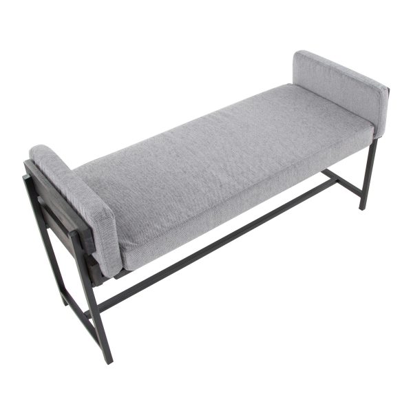Kari Luxe Farmhouse Light Grey Fabric Black Metal Bench 6