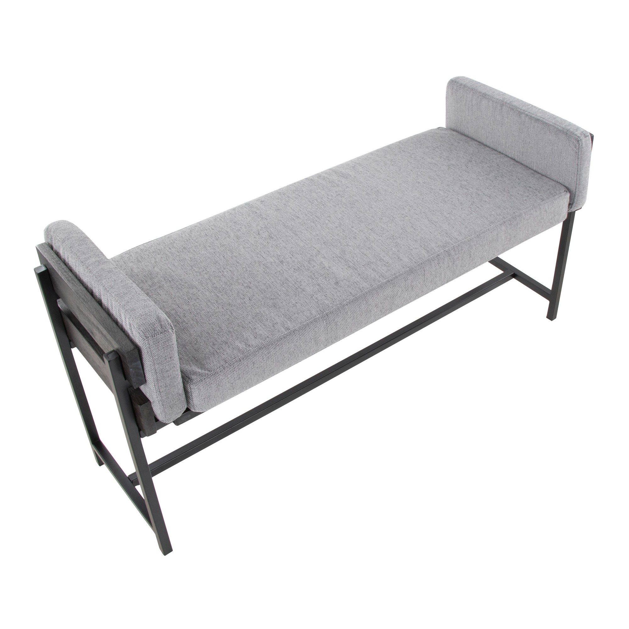 Kari Luxe Farmhouse Light Grey Fabric Black Metal Bench 7 Kari Luxe Farmhouse Light Grey Fabric Black Metal Bench - Image 7