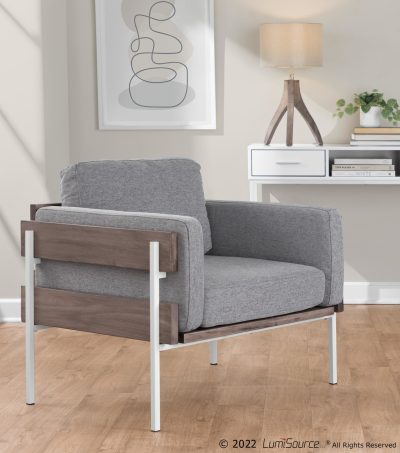 Kari Luxe Light Grey Fabric Farmhouse Accent Chair LumiSource