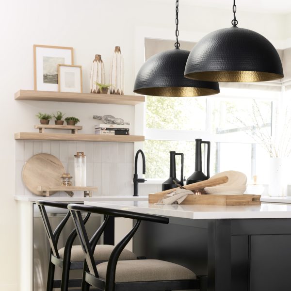 Karina 24 Round Matte Black Hammered Metal Dome Pendant Light 1