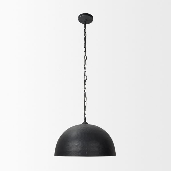 Karina 24 Round Matte Black Hammered Metal Dome Pendant Light 3
